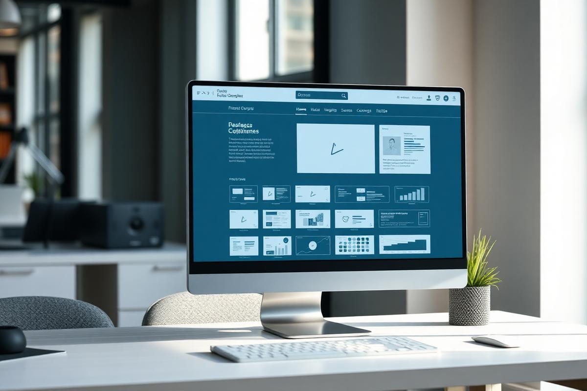 Corporate website design shown on a desktop workstation